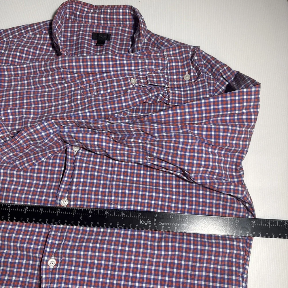 J Crew Mens XL Button Up Shirt Plaid Red White Blue 100% Cotton Long Sleeve